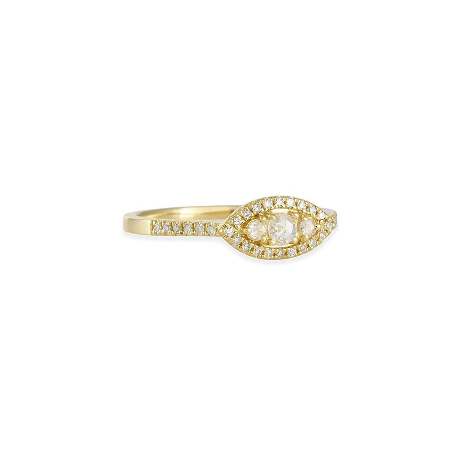 Liven - Triple Rose Cut Diamond Ring With Marquise Halo in 14K Gold - The Clay Pot - Liven Co. - 14k gold, diamond, pave, ring, rosecut diamond, Size 6