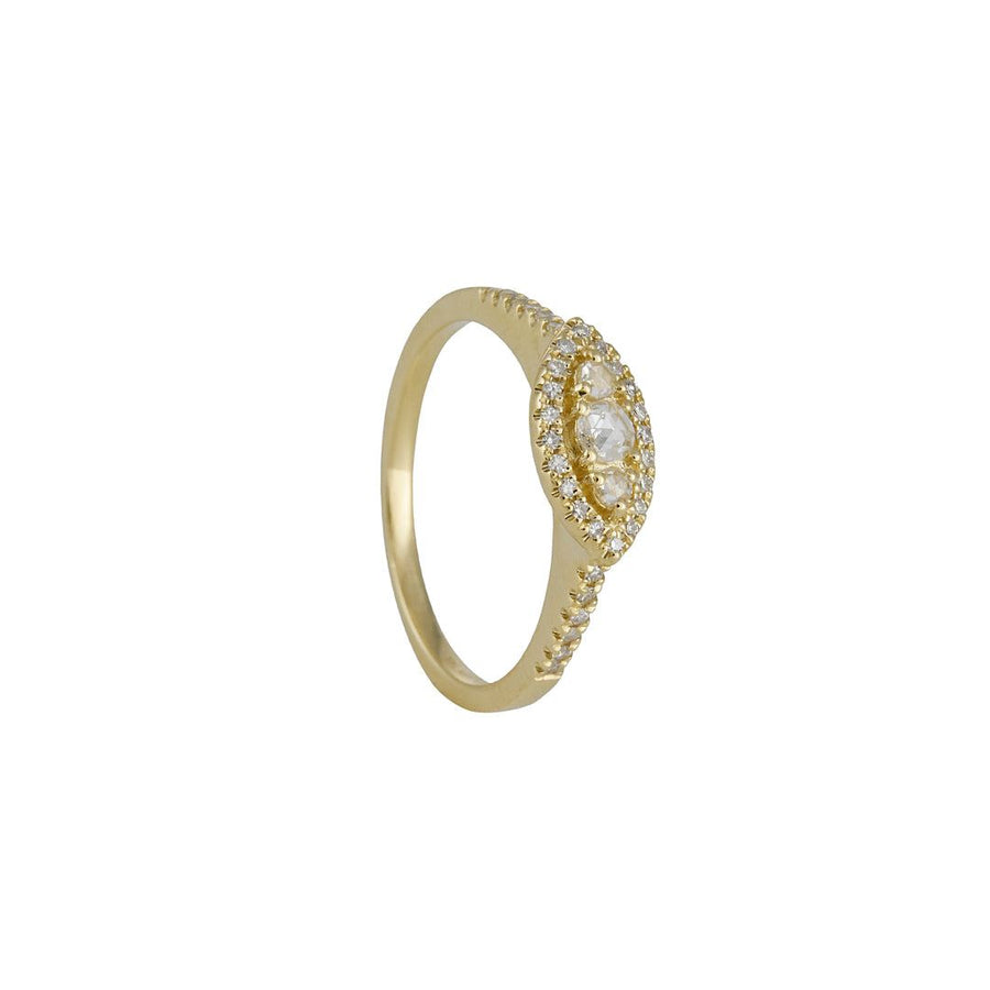 Liven - Triple Rose Cut Diamond Ring With Marquise Halo in 14K Gold - The Clay Pot - Liven Co. - 14k gold, diamond, pave, ring, rosecut diamond, Size 6
