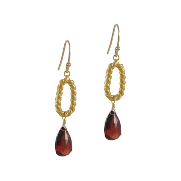 Philippa Roberts - Twisted Oval Drop Earrings with Garnet