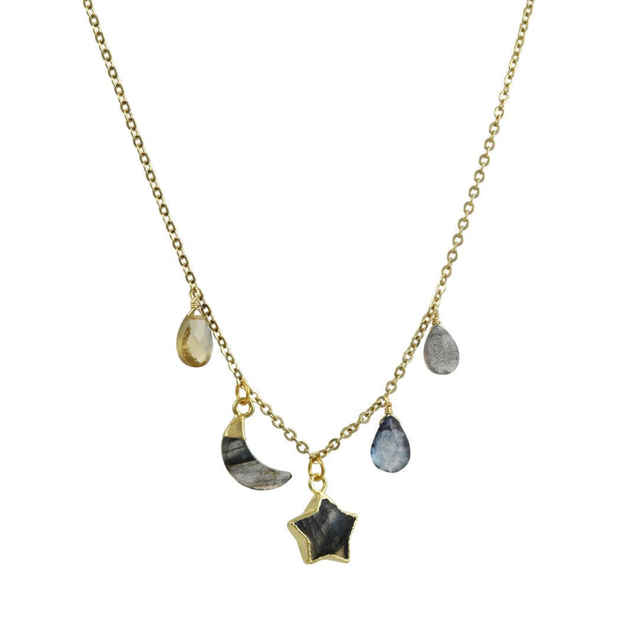 A. V. Max - Mini Moon and Star Necklace With Labradorite - The Clay Pot - A.V. Max - celestial, color, goldfill, Labradorite, lunar, moonstone, necklace