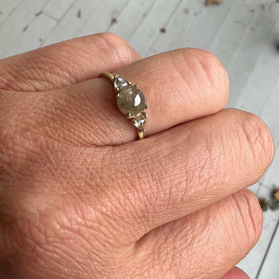 Jennifer Dawes - Three Raw Diamonds Engagement Ring - The Clay Pot - Dawes Designs - 18k gold, accummula, Diamond, engagement ring, engagementring, oneofakind, raw diamond, ring, Size 7