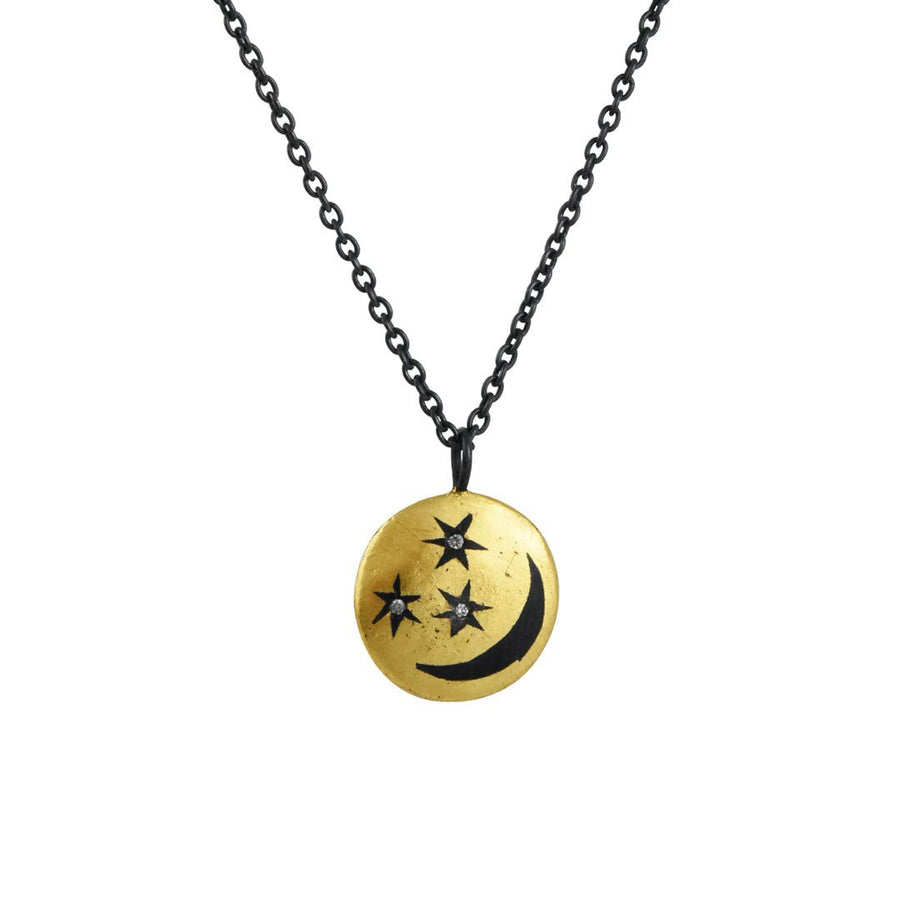 Acanthus - Reversible Coin Necklace With Moon and Stars - The Clay Pot - Acanthus - celestial, diamond, lunar, Mixed Metal, Mixed Metals, mixedmetal, mixedmetals, Necklace, Sterling Silver, Style:Single Pendant