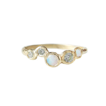 Misa Jewelry - Effervescence opal + Green Sapphire Ring - The Clay Pot - Misa Jewelry - 14k gold, celestial, holiday, opal, ring, sapphire, Size 6