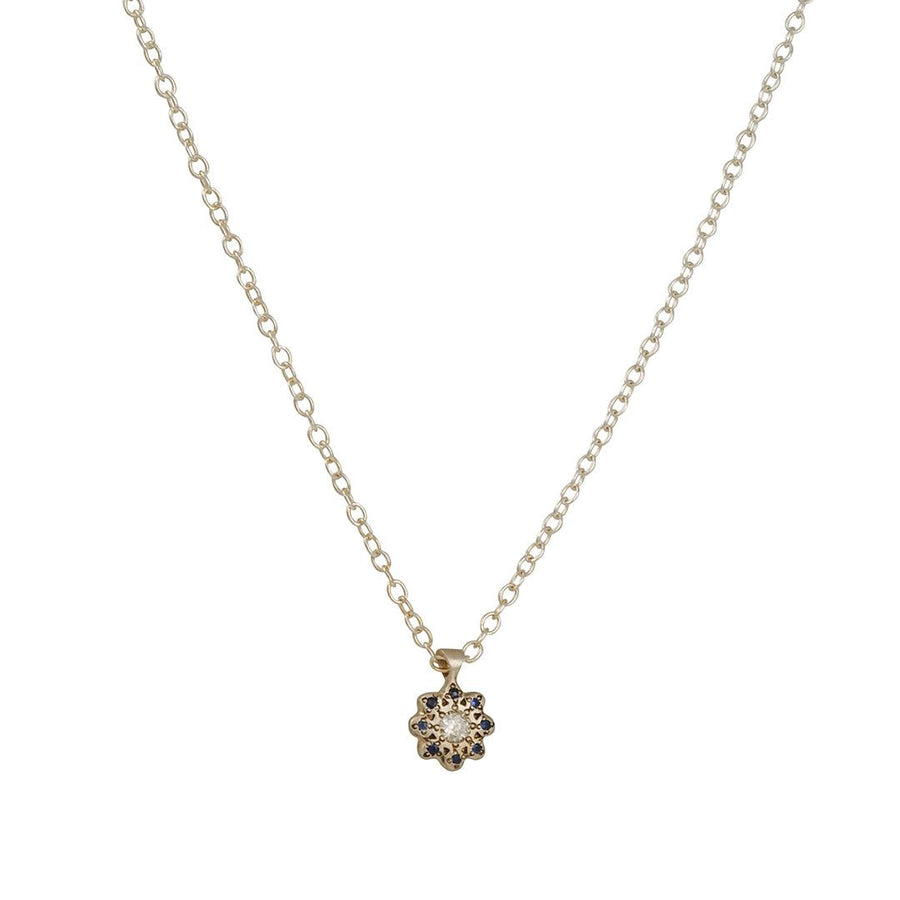 Adel Chefridi - Moonflower Pendant with Sapphire and Diamond - The Clay Pot - Adel Chefridi - delicate necklace, diamond, Necklace, necklaces, sapphire, Sterling Silver