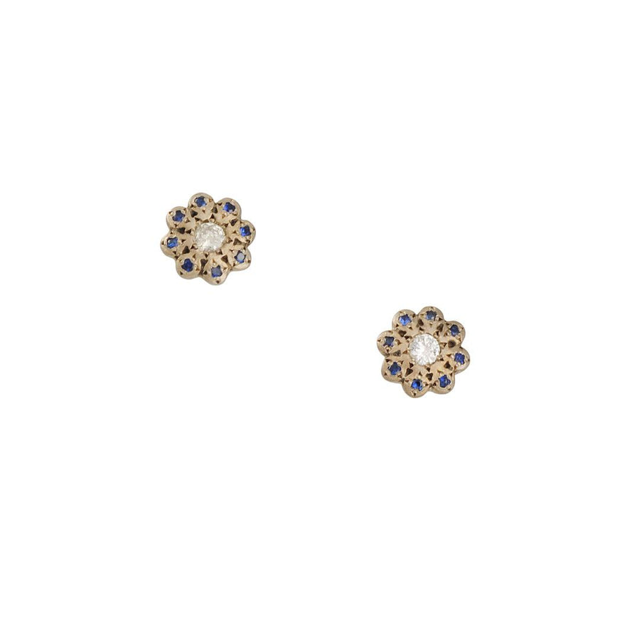 Adel Chefridi - Moonflower with Sapphire and Diamond Studs - The Clay Pot - Adel Chefridi - All Earrings, diamond, graduation, sapphire, Sterling Silver, studs