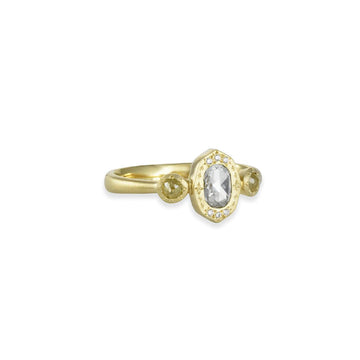 Adel Chefridi - Oval Rosecut Three Stone Diamond Ring - The Clay Pot - Adel Chefridi - 18k gold, diamond, engagementring, ring, rosecut, Size 7