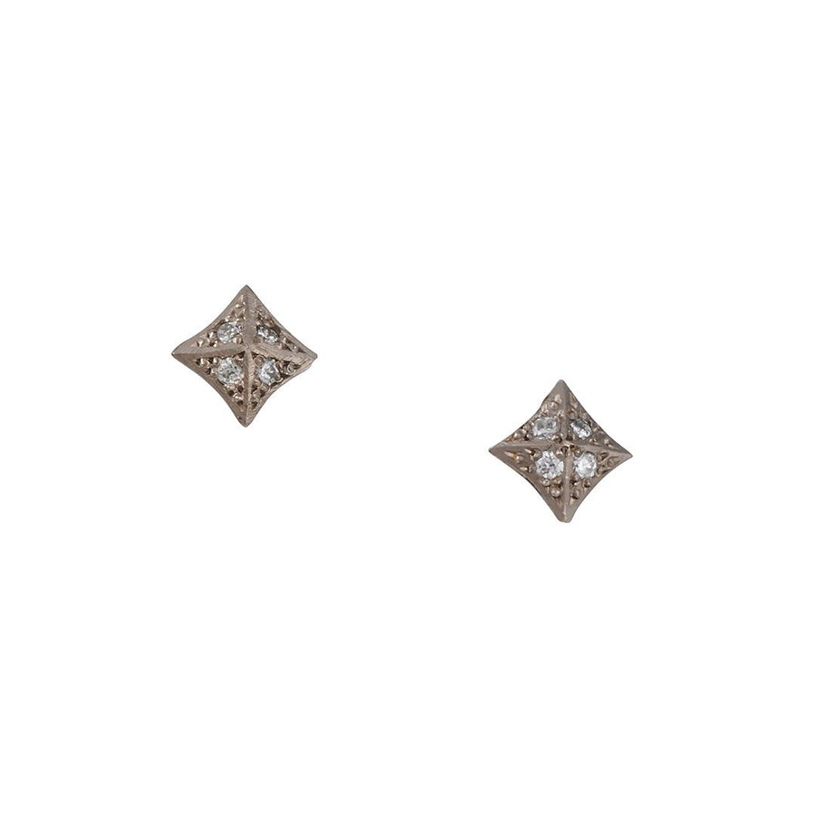 Annie Fensterstock - Diamond Pyramid Studs - The Clay Pot - Annie Fensterstock - 18k gold, 18k white gold, All Earrings, classic, color, Diamond, Earrings:Studs, studs