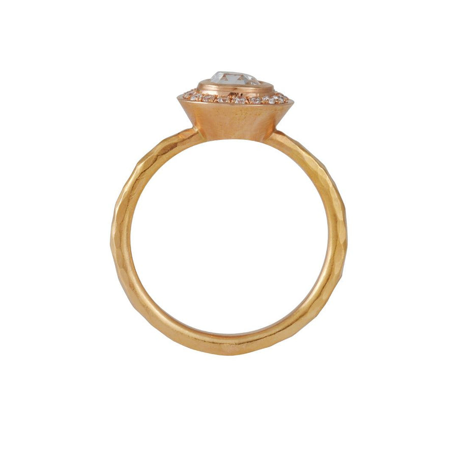 Annie Fensterstock - Rose Cut Diamond in a Halo Setting - The Clay Pot - Annie Fensterstock - 18k gold, 18k rose gold, DFcollection, Diamond, engagementring, ring, rosecut diamond, Size 7