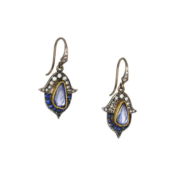 Annie Fensterstock - Sapphire Hex Earrings - The Clay Pot - Annie Fensterstock - 18k gold, 22k gold, All Earrings, color, dangle earrings, diamond, sapphire, splurge, Sterling Silver