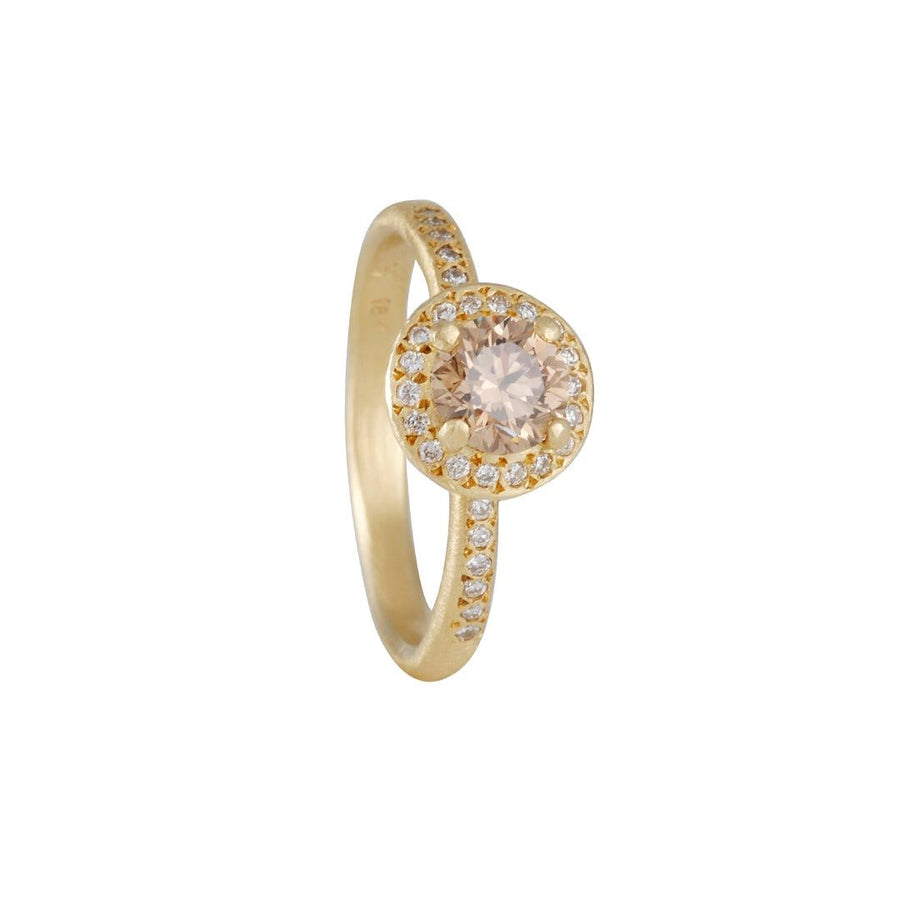 SALE - Champagne Diamond with Halo Engagement Ring - The Clay Pot - Yasuko Azuma - 18k gold, champagne diamond, Diamond, ring, SALE, Size 6