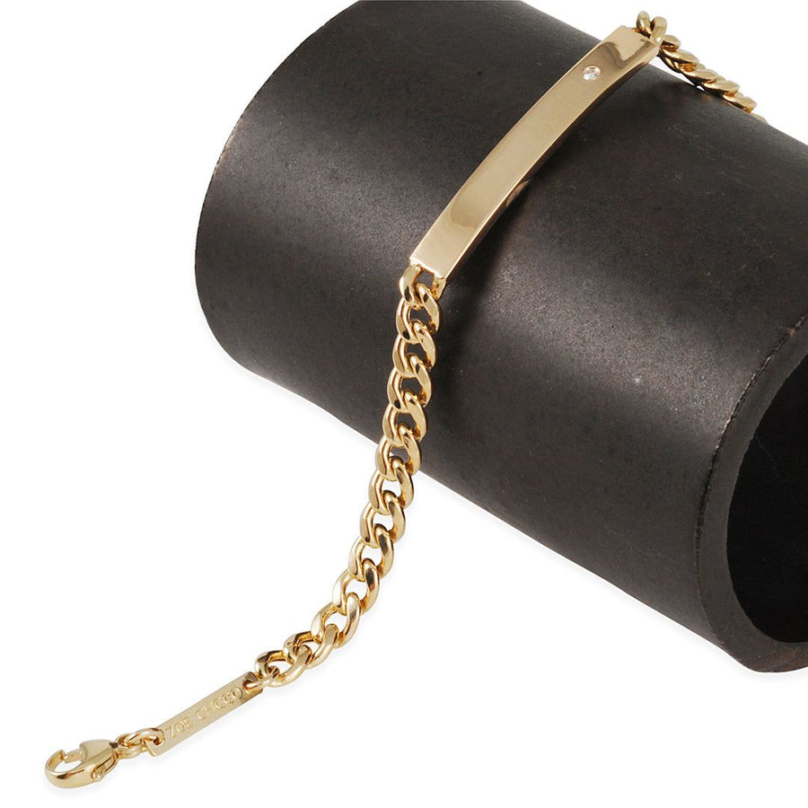 SALE - Hollow Curb Diamond ID Bracelet - The Clay Pot - Zoe Chicco - 14k gold, bracelet, Diamond, SALE