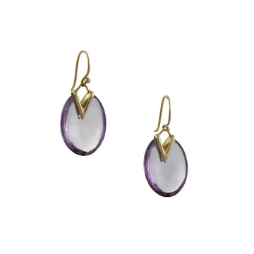 Rachel Atherely - Small Lily Pad Earrings with Amethyst - The Clay Pot - Rachel Atherley - 14k gold, All Earrings, amethyst, color, dangle earrings, splurge