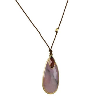 Margaret Solow - Bezeled Garnet With Pink Tourmaline Drop Necklace - The Clay Pot - Margaret Solow - color, consignment, garnet, msts, neckalce, Necklace, tourmaline, vday