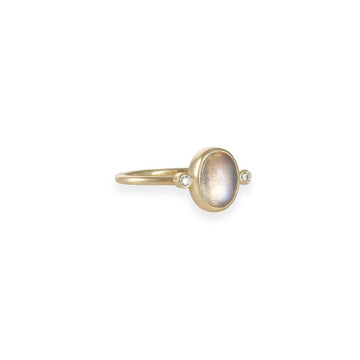 Halcyon - Astal Ring with Moonstone and Diamond - The Clay Pot - Halcyon - 14k gold, celestial, diamond, moonstone, ring, Size 7