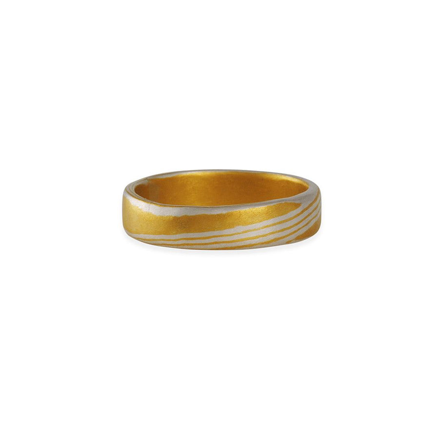Black Barc - 5mm Mokume Gane Band With 24K Gold and Fine Silver - The Clay Pot - Black Barc - 24kgold, mensband, mensweddingband, ring, silver, size 9.5, Sterling Silver, sterlingsilver