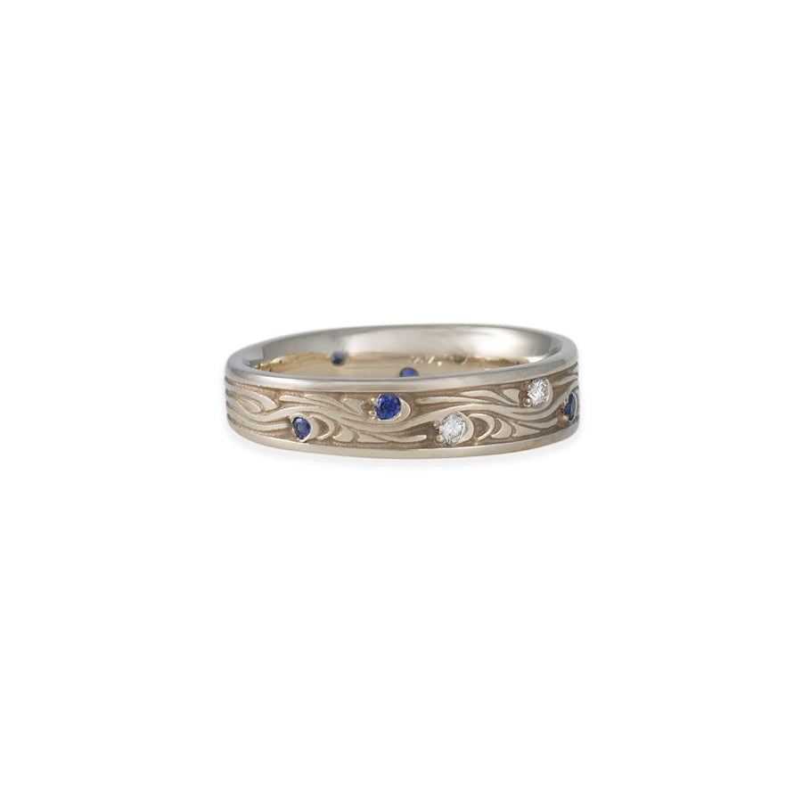 SALE - Starry Night Band with Sapphires and Diamonds - The Clay Pot - CP Collection - 14k white gold, diamond, ring, sale, sapphire, Size 6.5