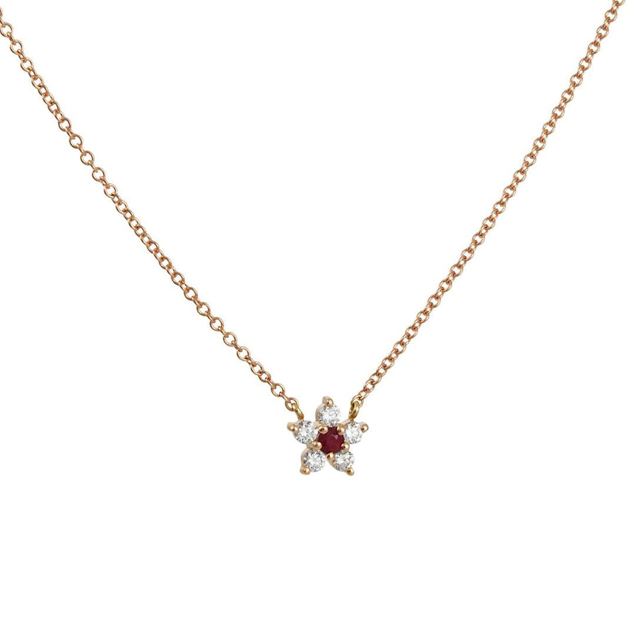 Liven Co. - Flower Necklace with Ruby - The Clay Pot - Liven Co. - 14k gold, 14k rose gold, 14kyellowgold, Diamond, Necklace, ruby