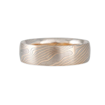 Chris Ploof - Oak Collection 6mm Mokume Gane Band - The Clay Pot - Chris Ploof - 14k gold, 14k rose gold, 14k white gold, Palladium, ring, Size 9, Sterling Silver