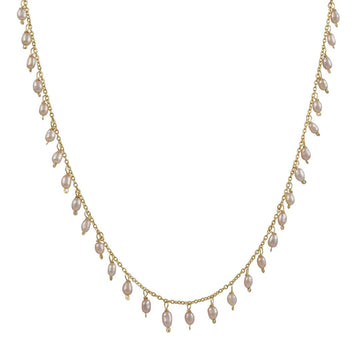 Christina Stankard - Fringe Necklace With Pink Freshwater Pearls - The Clay Pot - Christina Stankard - classic, freshwaterpearl, Gold fill, necklace, pearl, Style:Beaded Necklace, vday