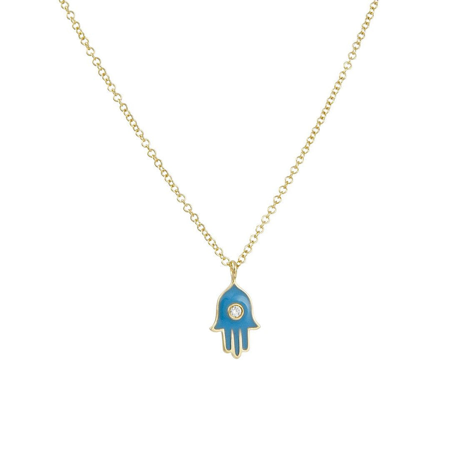 Cp Collection - Hamsa with Turquoise Enamel Necklace - The Clay Pot - CP Collection - 14k gold, diamond, hamsa, Necklace, Style:singlependant