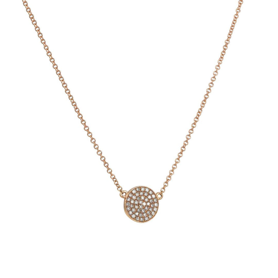 CP Collection - Medium Diamond Disc Necklace in Rose Gold - The Clay Pot - CP Collection - 14k rose gold, classic, diamonds, Layering, necklace, pave
