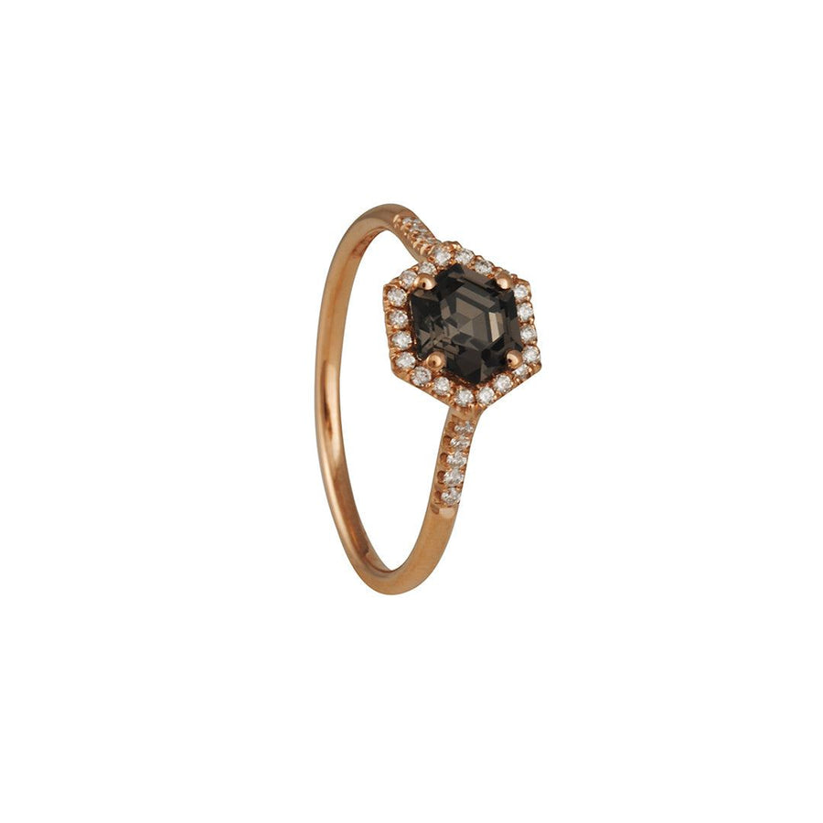 Suzanne Kalan - Hexagonal Black Night Diamond and Quartz Ring - The Clay Pot - Suzanne Kalan - 14k rose gold, blackquartz, Diamond, ring, Size 6