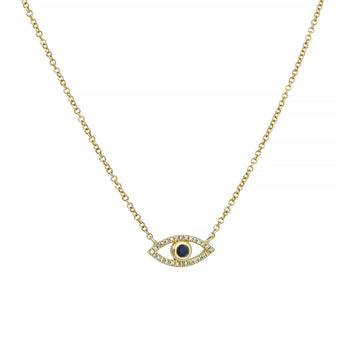 SALE - Sapphire and Pave-Set Diamonds Evil Eye Necklace in 14K Gold - The Clay Pot - CP Collection - 14K gold, classic, diamond, Diamonds, evileye, holiday, Layering, necklace, pave, Pave Diamonds, SALE, sapphire