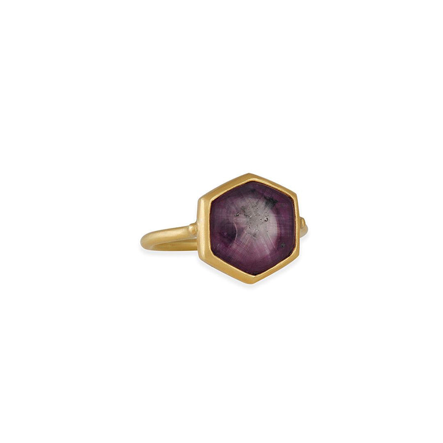SALE- Trapiche Sapphire Ring - The Clay Pot - Monaka Jewelry - 18k gold, color, purple, ring, SALE, sapphire, Size 6.5, trapichesapphire