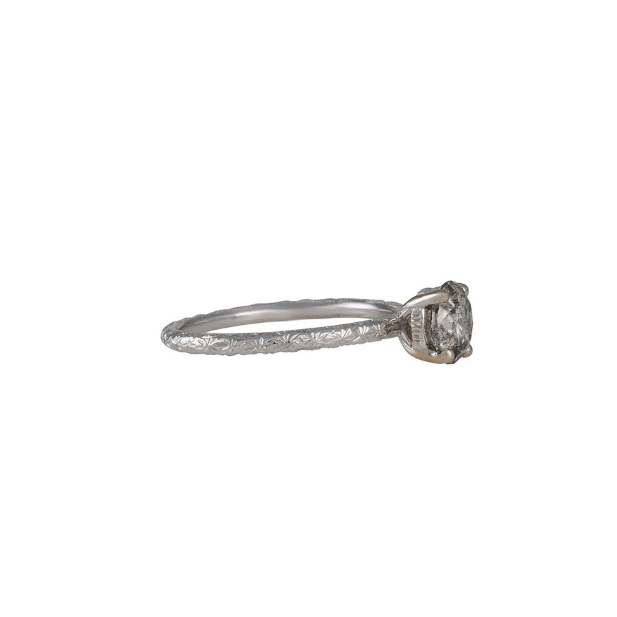 Varna - Salt & Pepper Diamond Ring With Hand Engraving - The Clay Pot - Varna - 18k white gold, oneofakind, raw diamond, ring, size 6.5