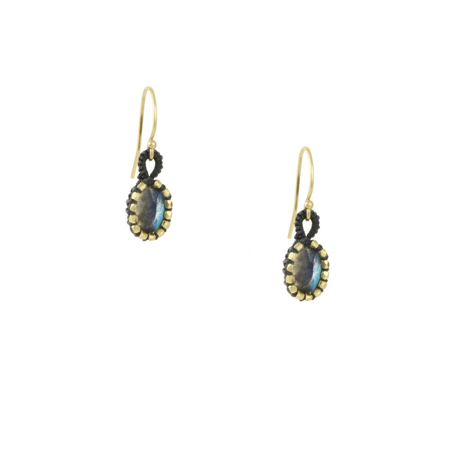 Danielle Welmond - Crocheted Cage Drop Earrings With Labradorite Ovals - The Clay Pot - Danielle Welmond - All Earrings, celestial, d, dangle earrings, dropearrings, goldfill, labradorite, Style:Dangle Earrings