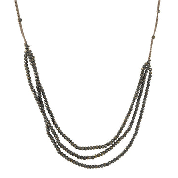 Danielle Welmond - Crocheted Silk Necklace With Faceted Pyrite Strands - The Clay Pot - Danielle Welmond - Necklace, pyrite