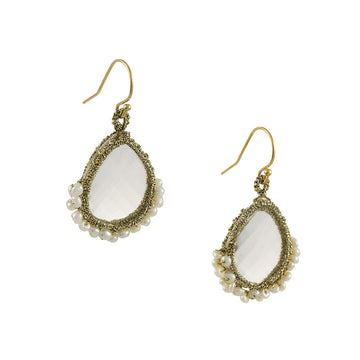 Danielle Welmond - Crystal Quartz with Pearl Earrings in Gold Fill - The Clay Pot - Danielle Welmond - All Earrings, dangle earrings, Gold fill, pearl, quartz, Style:Dangle Earrings