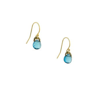 Danielle Welmond - London Blue Topaz Earrings With Woven Bales - The Clay Pot - Danielle Welmond - All Earrings, d, dangle earrings, dropearrings, goldfill, Style:Dangle Earrings, swissbluetopaz