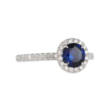 RICHARD LANDI - Small Halo Martini Setting with Blue Sapphire - The Clay Pot - Richard Landi - 18k gold, Diamond, ring, Sapphire, Size 6
