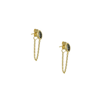 Tashi - London Blue Topaz Marquis Stud with Chain - The Clay Pot - Tashi - 18k gold, 18k yellow gold, All Earrings, earrings, Earrings:Studs, London Blue topaz