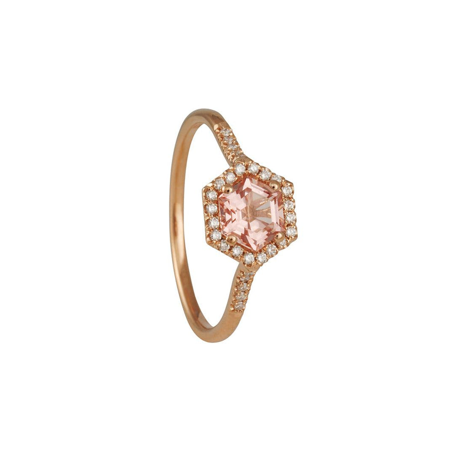 Suzanne Kalan - Hexagonal Morganite Diamond Pave Ring - The Clay Pot - Suzanne Kalan - 14k rose gold, diamond, morganite, ring, rings, Size 6, vday