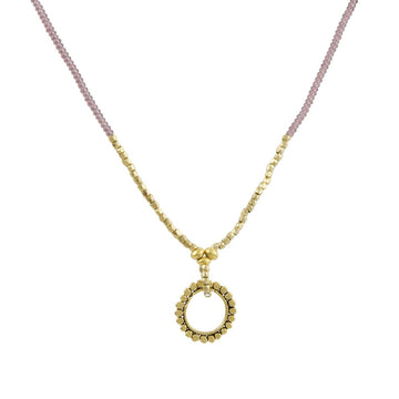 Debbie Fisher - Circular Charm Pendant Necklace With Gold Vermeil and Pink Seed Beads - The Clay Pot - Debbie Fisher - beadednecklace, goldfill, necklace, vermeil
