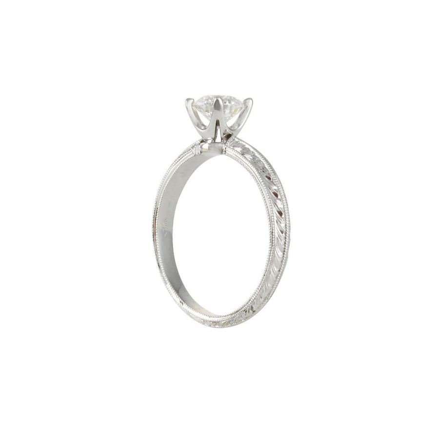 Varna - Hand Engraved Diamond Solitaire - The Clay Pot - Varna - 18k white gold, diamond, ring, Size 6