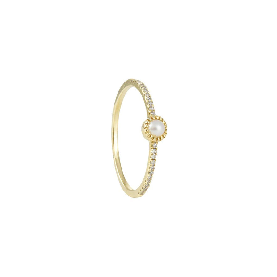 Liven Co. - Pearl with Pave Diamond Ring - The Clay Pot - Liven Co. - 14k gold, classic, diamond, pearl, ring, Size 6