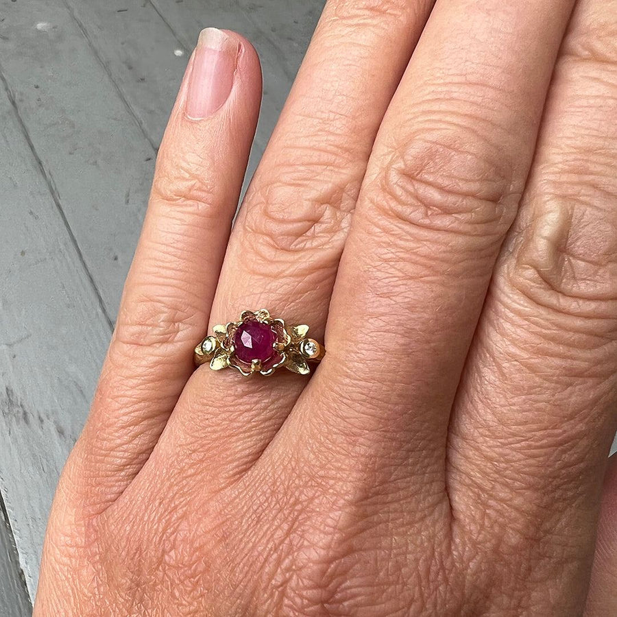 Megan Thorne - Buttercup Ruby Ring with Diamonds - The Clay Pot - Megan Thorne - 18k gold, Diamond, ring, ruby, Size 6.5, vday