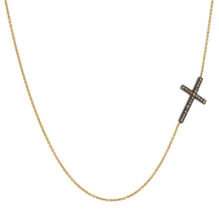 SALE - Brown Diamond Side Cross Necklace - The Clay Pot - Sethi Couture - necklace