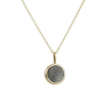 Halcyon - Mini Medallion Necklace With Grey Mother of Pearl - The Clay Pot - Halcyon - 14k gold, artsy, celestial, motherofpearl, Necklace, Style:Single Pendant