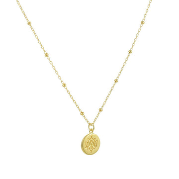 Tashi - Engraved Lotus Pendant Necklace - The Clay Pot - Tashi - Necklace, vermeil