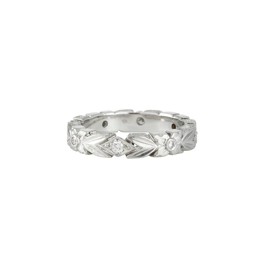 Varna - Carved Floral Diamond Band - The Clay Pot - Varna - diamond, eternity band, eternityband, platinum, ring, Size 6.5, womens, womensband, womensweddingband