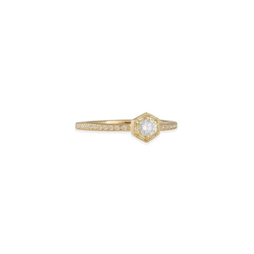Satomi Kawakita- Hexagon Ring with Diamond and Pave - The Clay Pot - Satomi Kawakita - 18k gold, Diamond, ring, Size 6