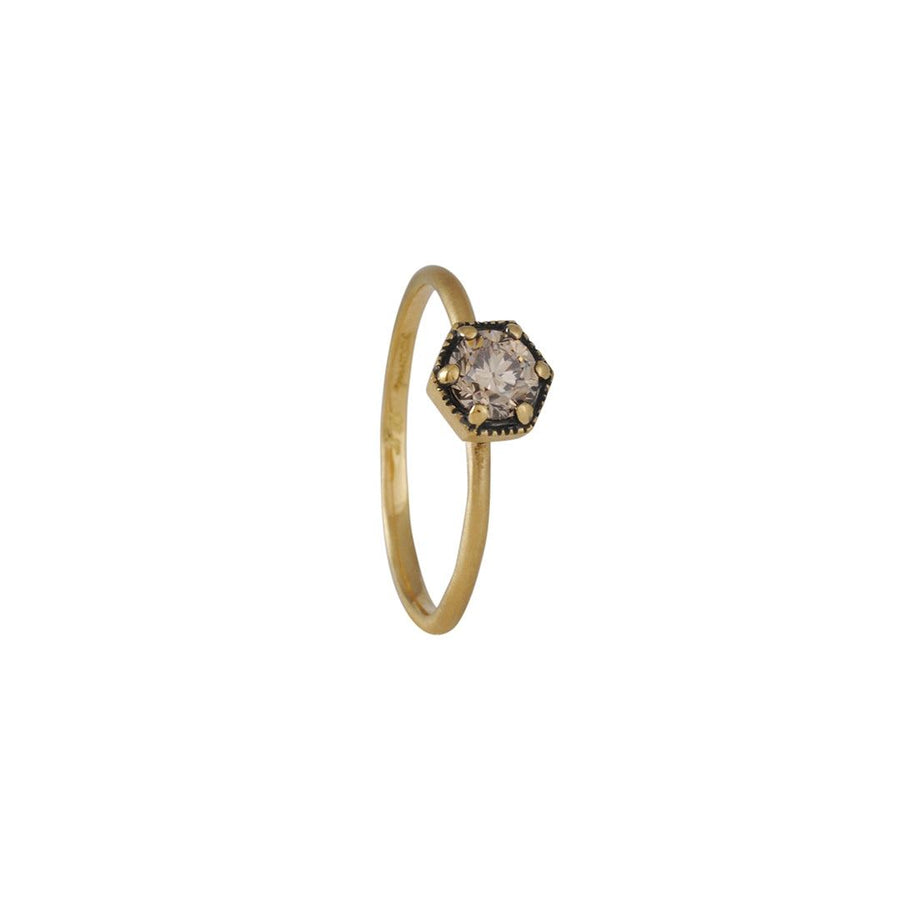 Satomi Kawakita - Hexagon Ring with Brown Diamond - The Clay Pot - Satomi Kawakita - 18k gold, Brown Diamond, Diamond, ring