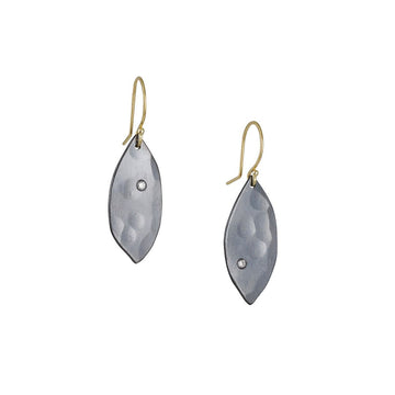 Sarah Mcguire - Small Petal Earrings With Diamonds - The Clay Pot - Sarah McGuire - All Earrings, d, dangle earrings, diamond, dropearrings, earrings, Mixed Metal, Mixed Metals, mixedmetal, mixedmetals, Oxidized Sterling Silver, oxidizedsterlingsilver, Style:Dangle Earrings