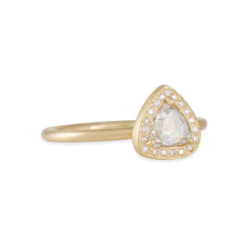 Rebecca Overmann - Pear Shaped Diamond Halo Ring - The Clay Pot - Rebecca Overmann - 14k gold, Diamond, ring, rosecut diamond, Size 7