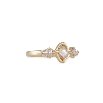 Rebecca Overmann - Pebble and Kite Diamond Three Stone Ring - The Clay Pot - Rebecca Overmann - 14k gold, Diamond, engagement ring, ring, rosecut diamond, Size 6.5