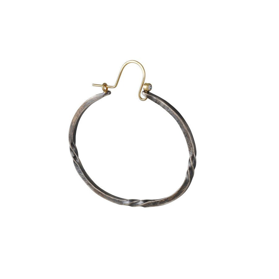 Sarah McGuire - Bias Oval Hoop with Diamond - The Clay Pot - Sarah McGuire - All Earrings, Diamond, Earring:Hoops, Hoops, Mixed Metal, Mixed Metals, Sterling Silver